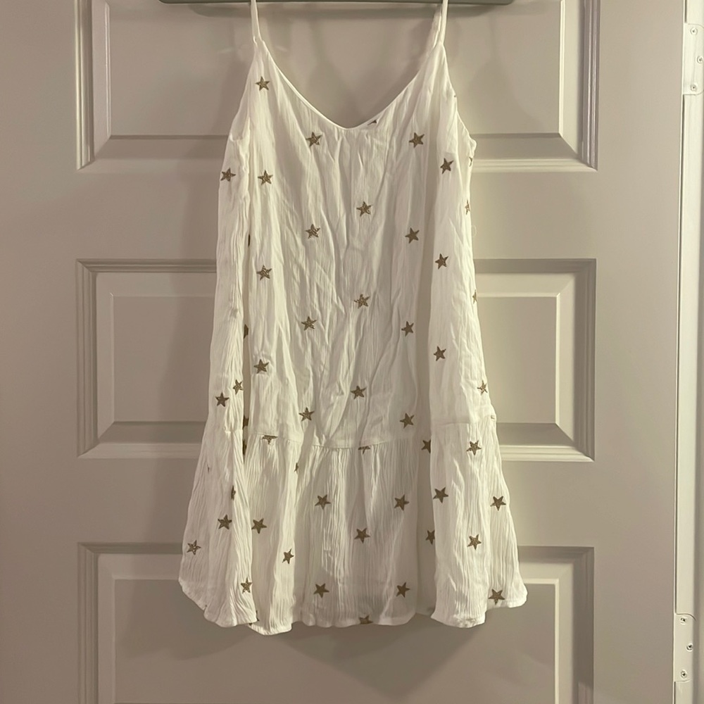 francesca’s embroidered white and gold star dress